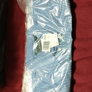 LRL blue and white striped collared shirt